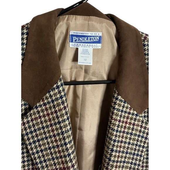 VTG Pendelton Womens Blazer Brown Sz 12 100% Virgin Wool Houndstooth Jacket EUC - Picture 3 of 5